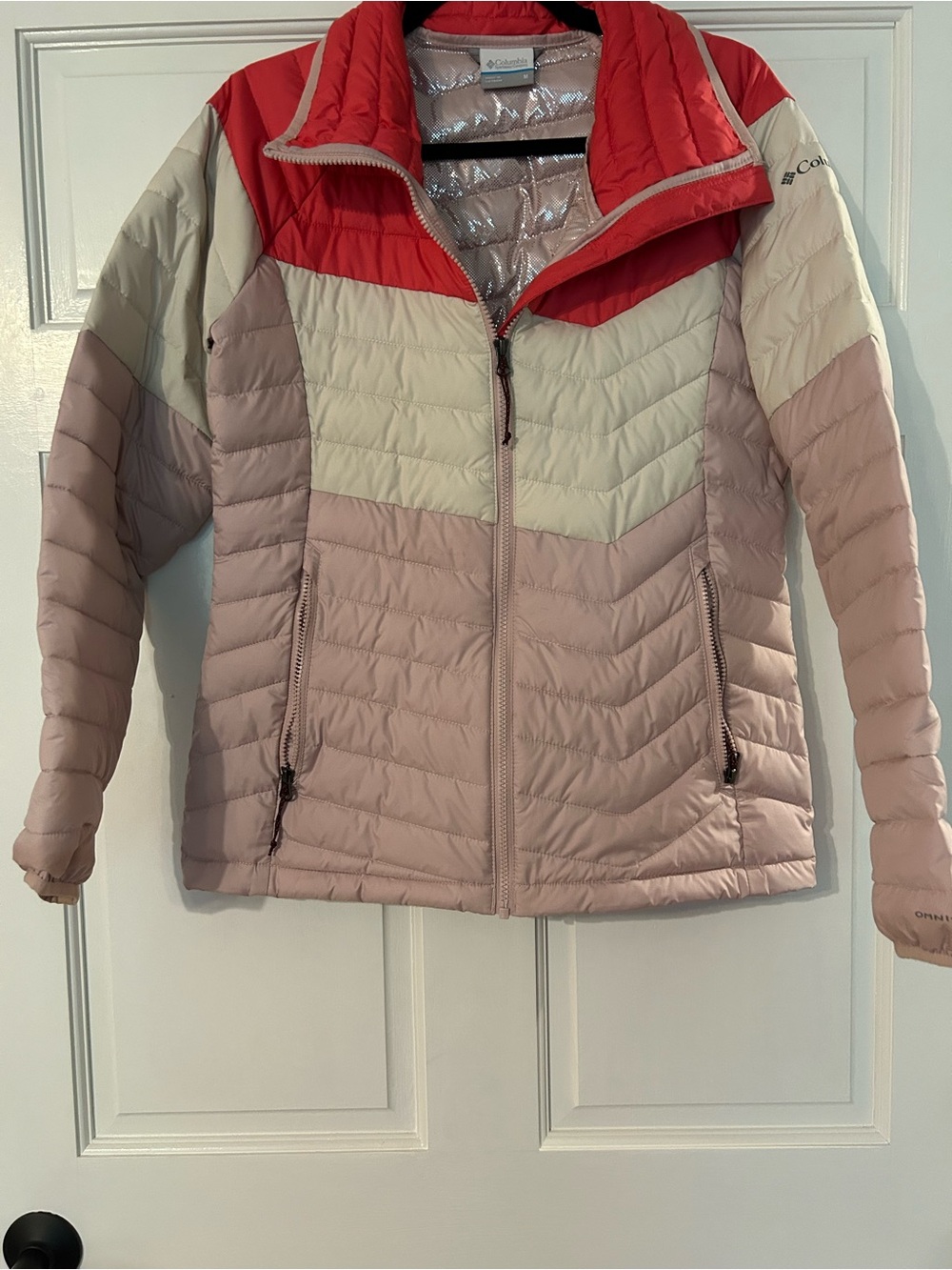 Columbia Women's Pink and Red Colorblock Insulated Puffer Jacket